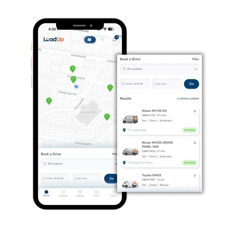 Booking a van in the LoadUp app